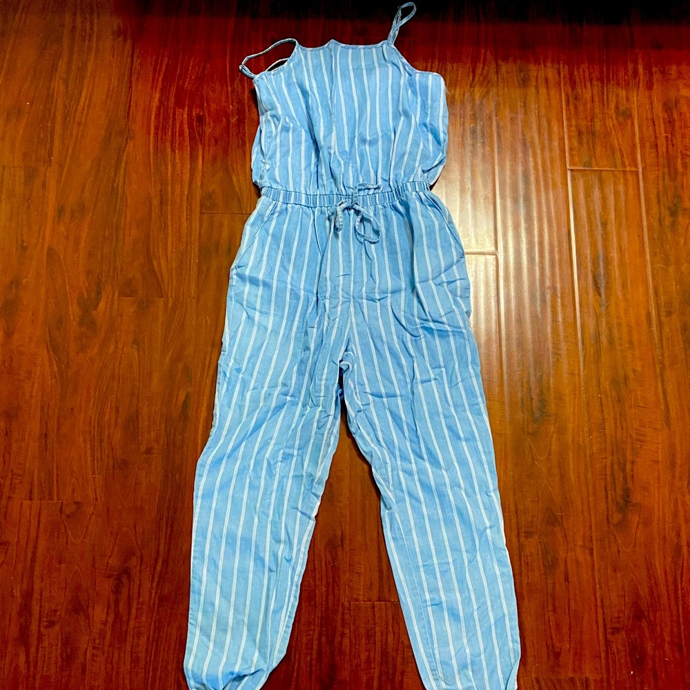 Blue & White Striped Jumpsuit- Small